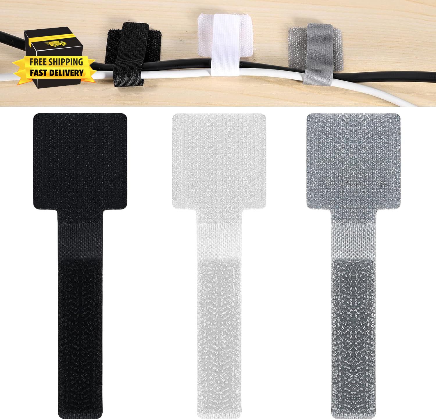 60 Pack Adhesive Cable Clips Hook and Loop Cable Ties, Hook and Loop Clips Strap