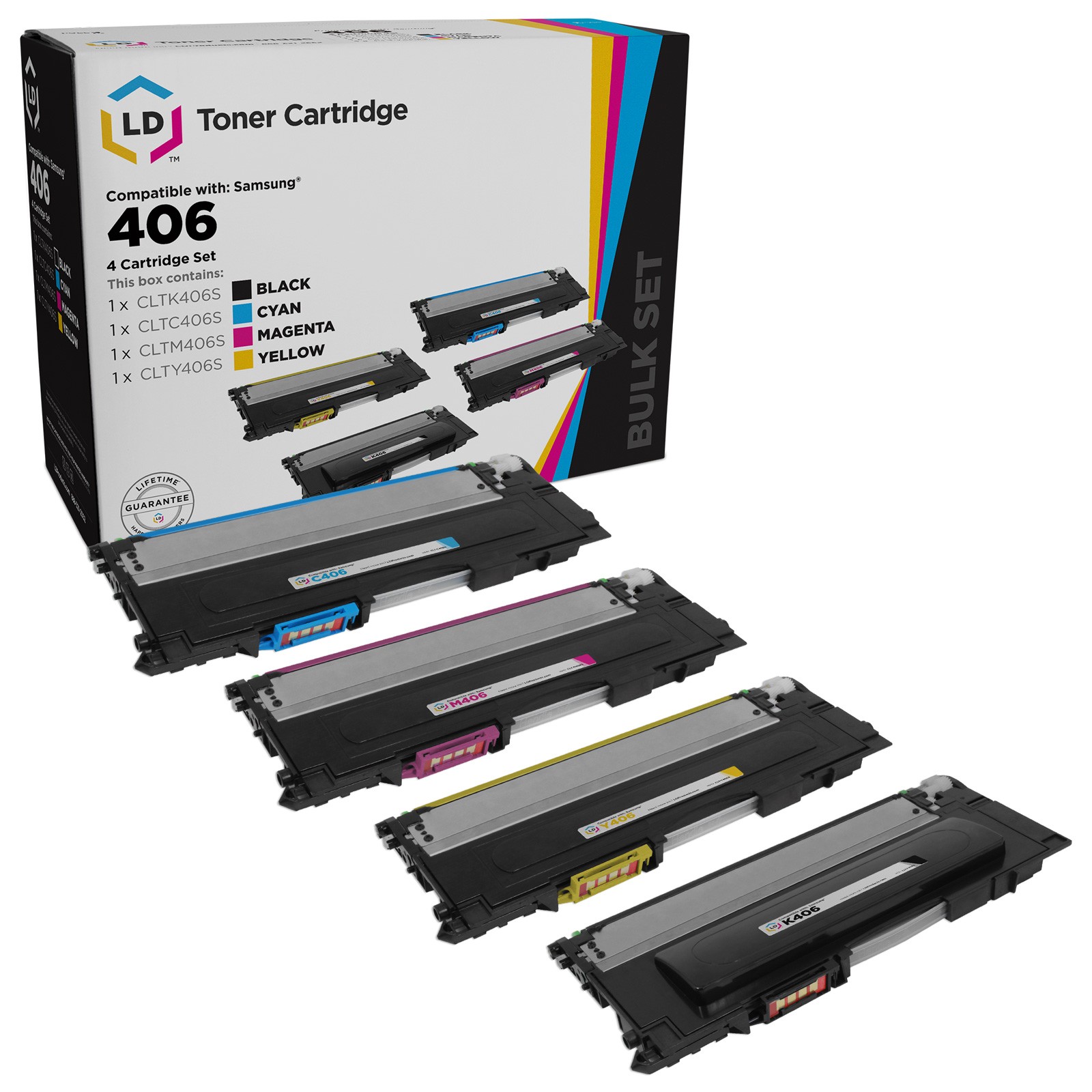 LD Toner Cartridge Replacement for Samsung CLT-406S Series (B, C, M, Y, 4-Pack)