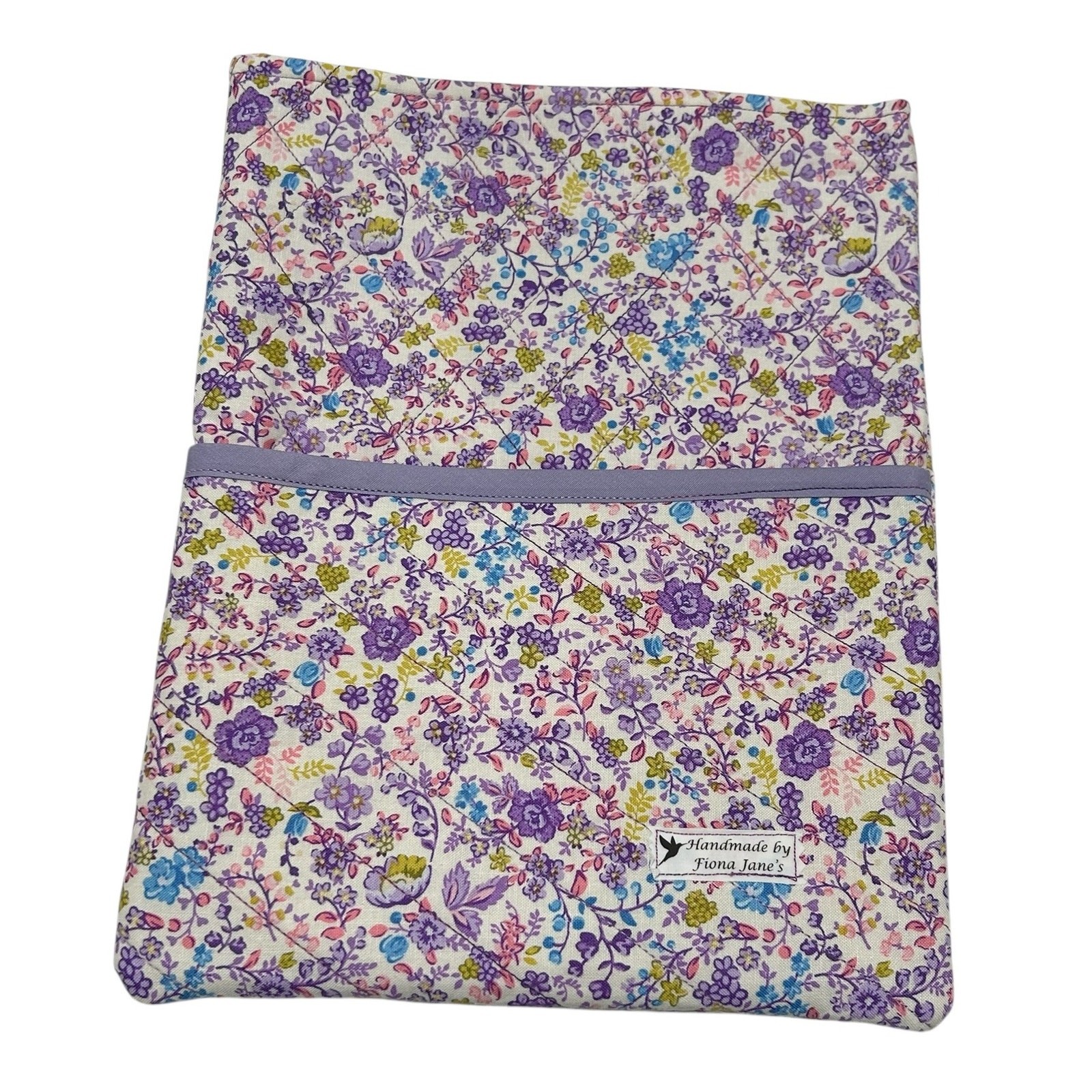 Handmade Quilted iPad Large Book Sleeve Front Pocket NEW 12"x9" Purple Floral