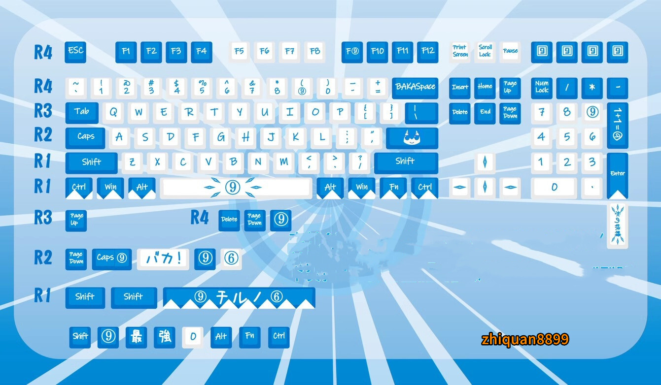 Touhou Project Cirno PBT Keycaps 129 Key Cap for MX Mechanical Keyboard