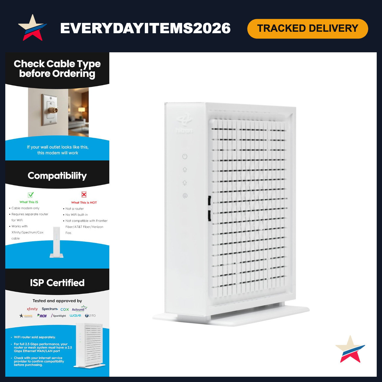 DOCSIS 3.1 Cable Modem 2.5 Gbps | Single Ethernet Port | Xfinity/Spectrum/Cox Co