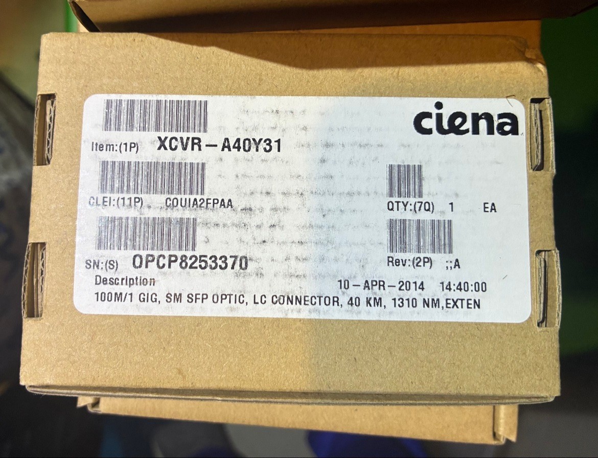 Genuine Ciena XCVR-A40Y31 1000BASE-EX SFP Transceiver 1310nm 40km NEW in Box