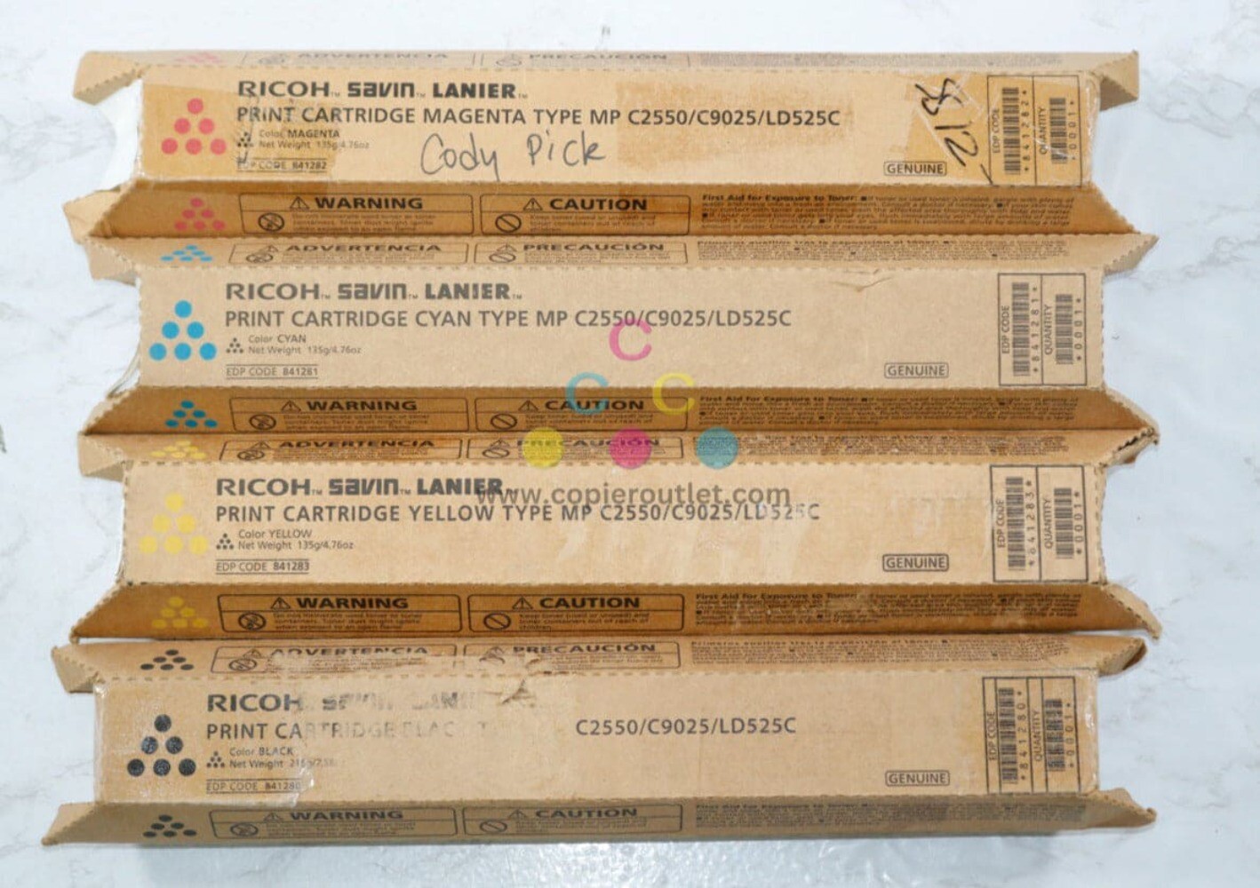 4 Cosmetic OEM Ricoh MP C2550,9025,LD525C CMYK Toner 841280,841281,841282,841283