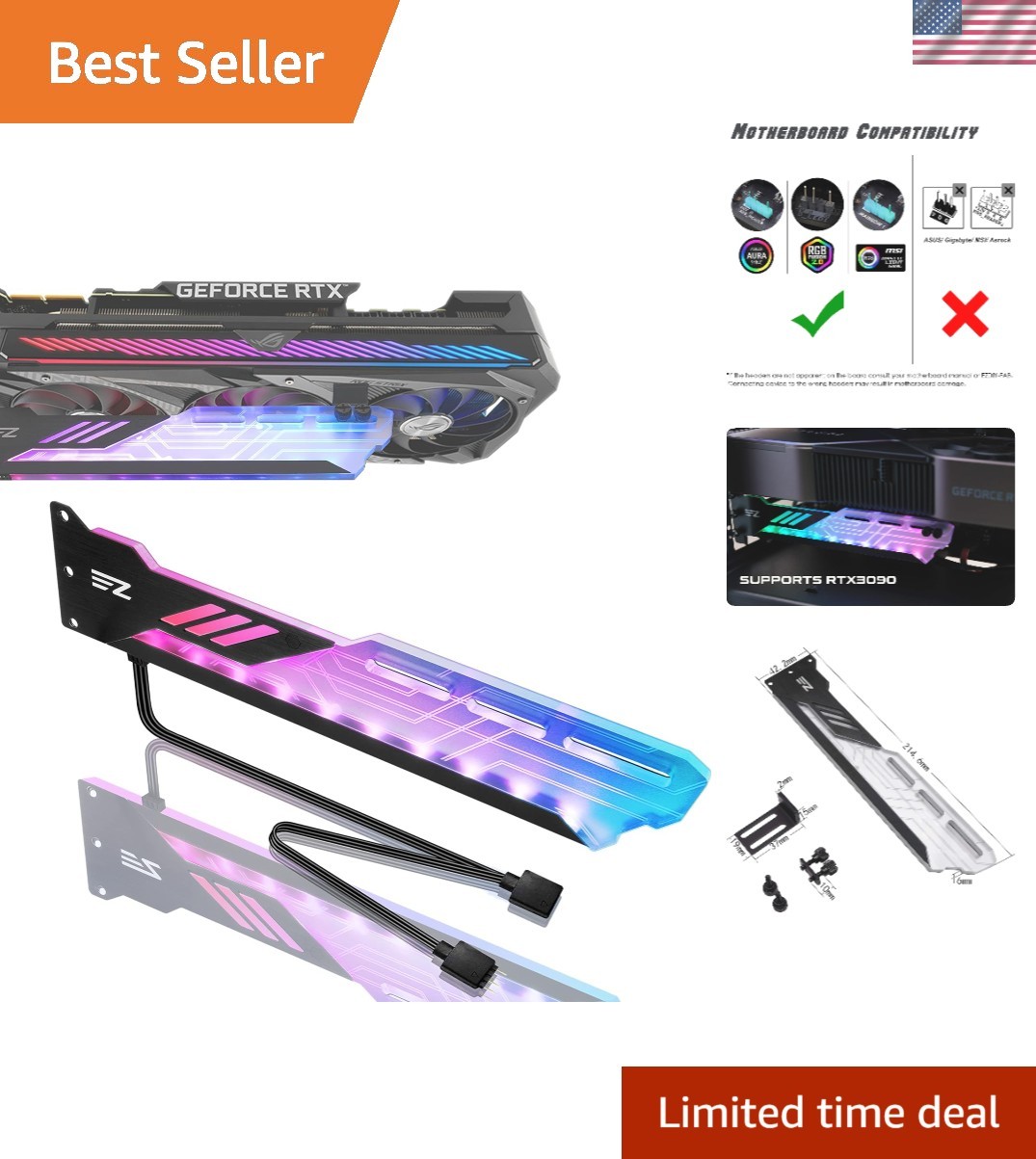 Durable RGB Graphics Card Holder - 5V 3-Pin Sync with Addressable Motherboards