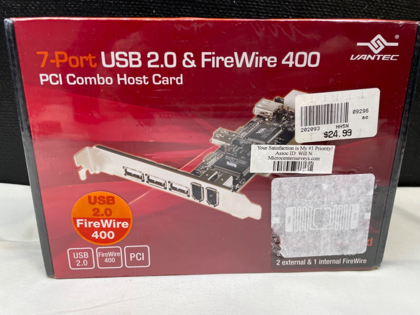 Vantec 7 Port USB 2.0 Fire Wire 400 PCI Combo Host Card SKU 6787