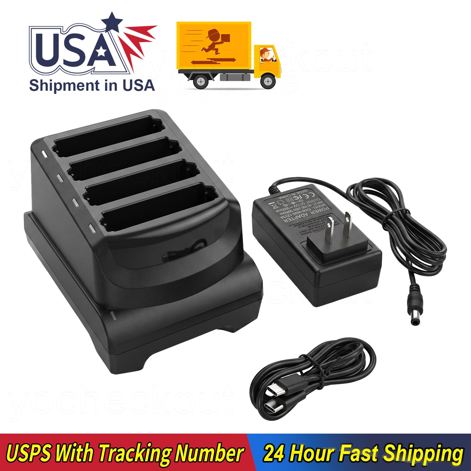 For Zebra TC53 TC58 TC73 TC78 BT-000442 4-Slot Battery Charger Cradle With Power