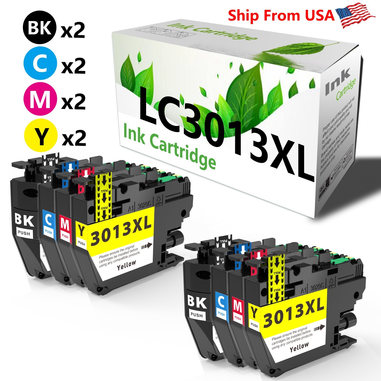 8PK replace for Brother LC3013 Ink Cartridge for MFC-J491DW MFC-J497DW,2B2B2M2Y
