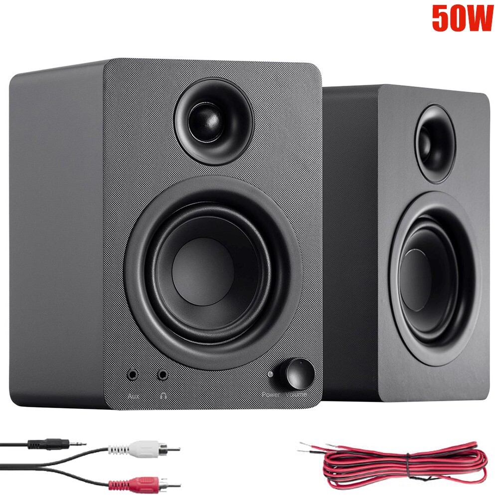 Pair 50W Active Powered Computer Speakers Wired Desktop PC Laptop 3.5mm AUX RCA