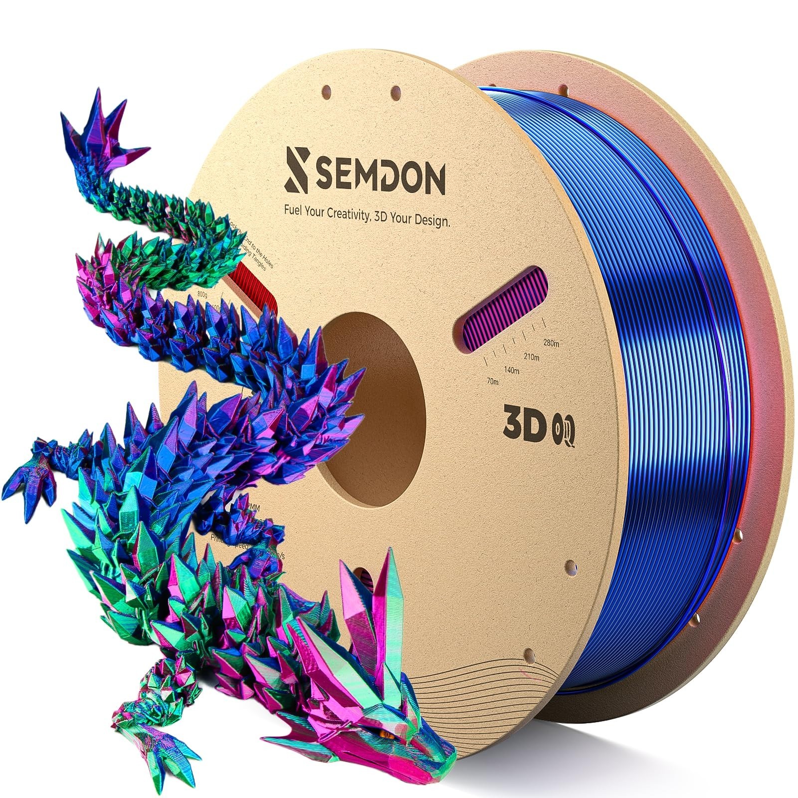 Tri-Color Gradient Rainbow Silk PLA Filament 1.75mm ±0.02mm for 3D Printers 1KG