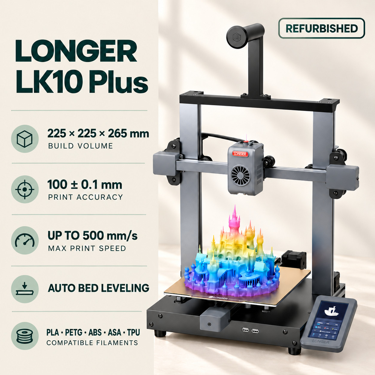 LONGER LK10 FDM 3D Printer Auto Leveling Up to 500mm/s Direct Drive🔥Used-C