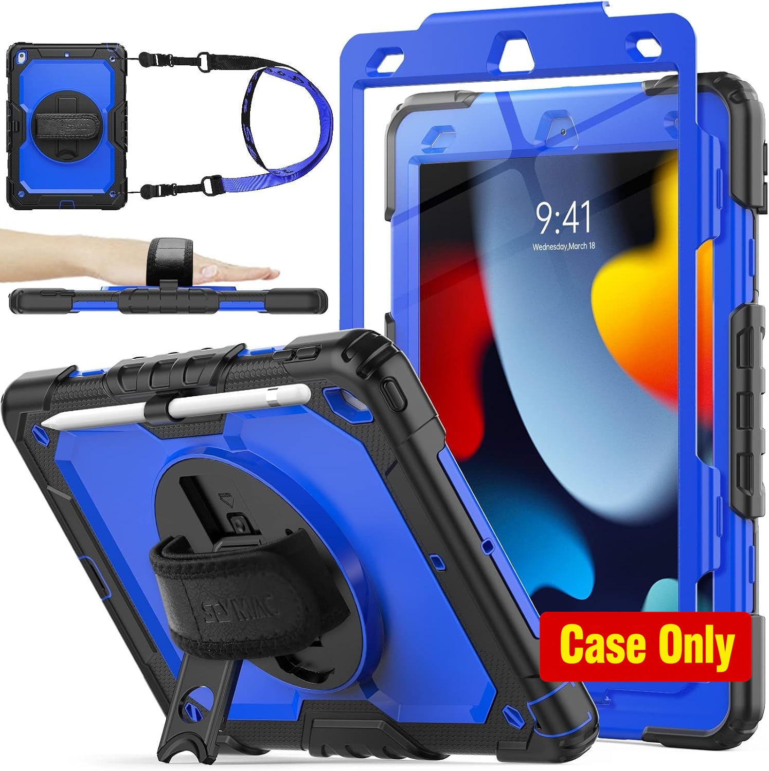 Tablet Case for iPad 10.2'' 9th/8th/7th Gen, Shockproof, Stand, Blue+Black