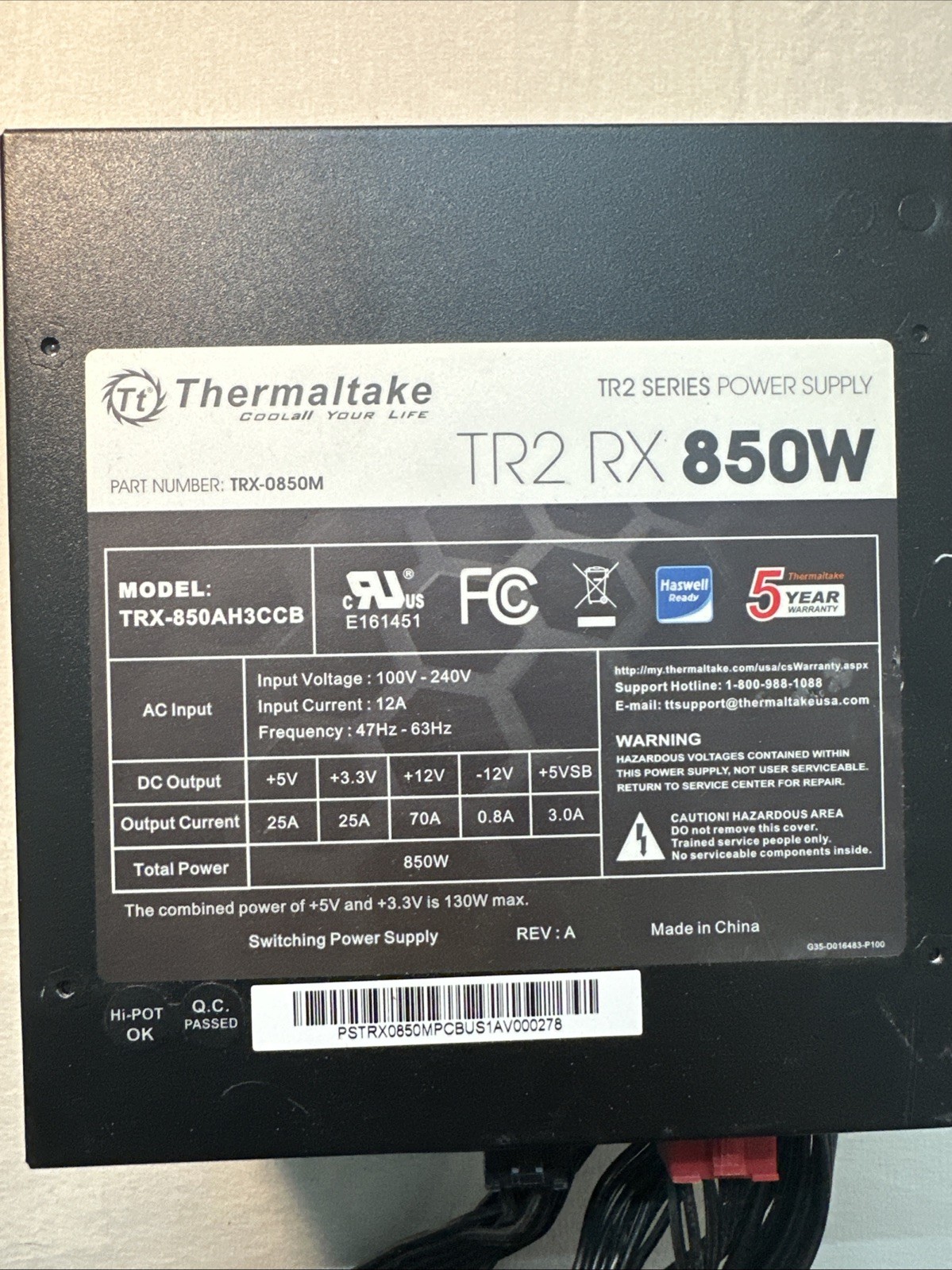 Thermaltake TR2 RX 850W Modular ATX Power Supply, 24 Pin(see Picture )SATA, PCIe
