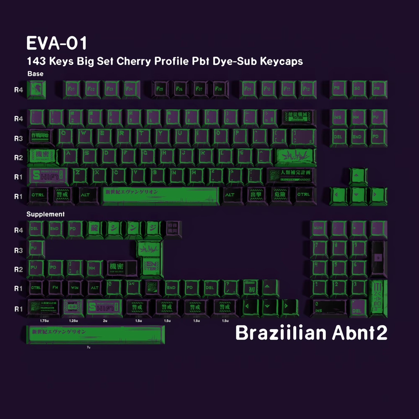 Jaycomia EVA-01 PBT Keycaps 142-Key Cherry Profile Dye-Sub Multi-Language MX