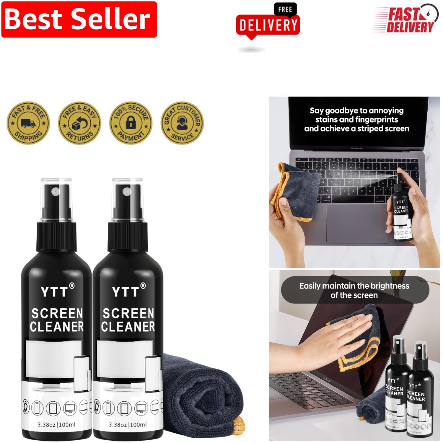 Versatile Screen Cleaner Spray Kit 2X - Perfect for TVs, Phones, Laptops & More