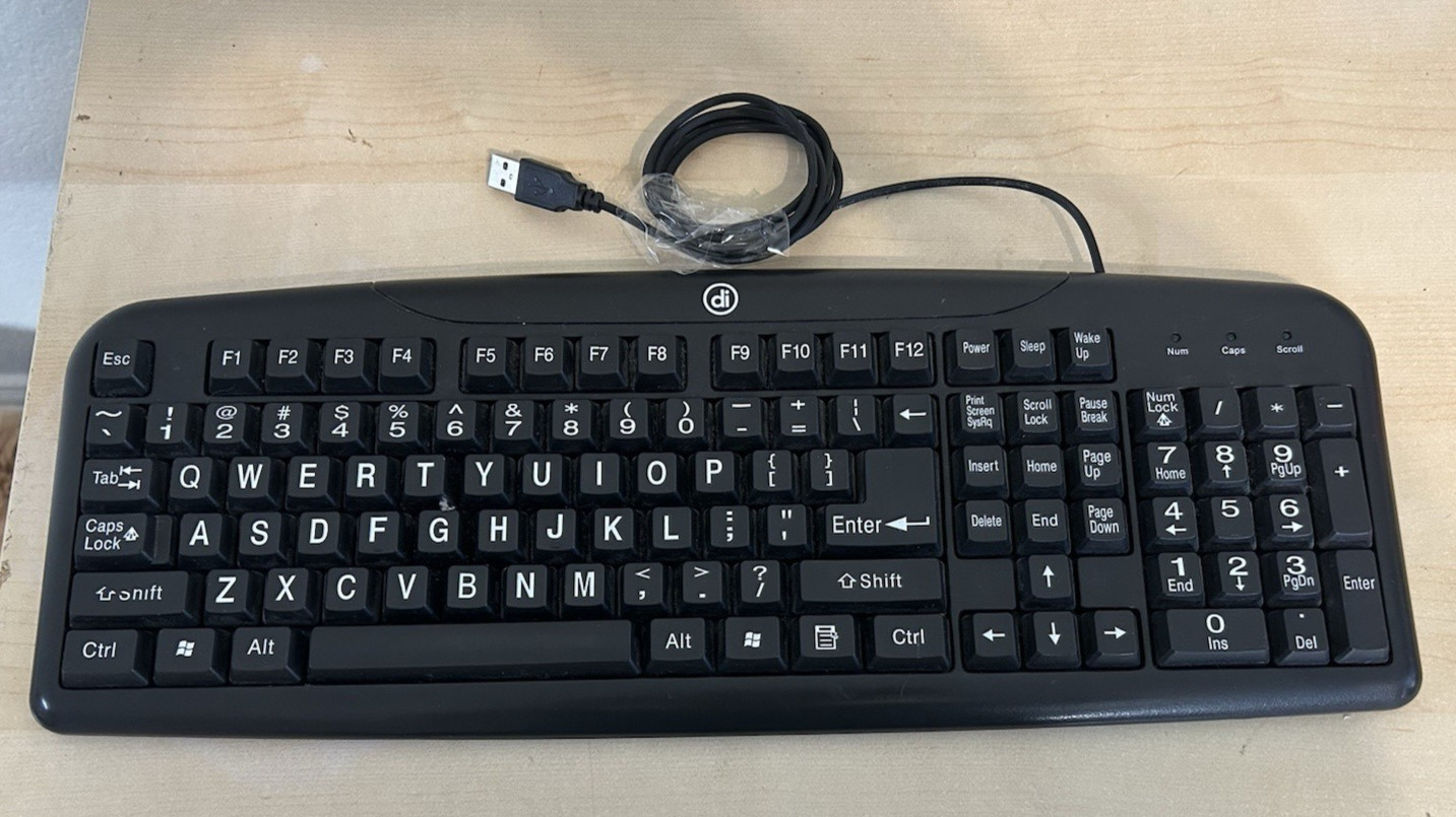 DI Easy-View Keyboard with Large Bold Letters and Spill Resistant - Black