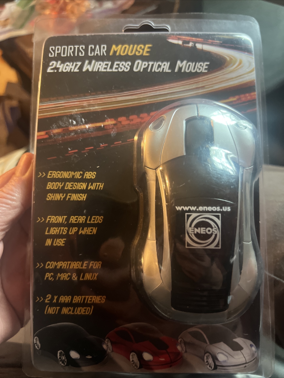 Wireless Sports Car Mouse Optical 2.4GHZ AA Battery Desktop Laptop Gray LightsUP