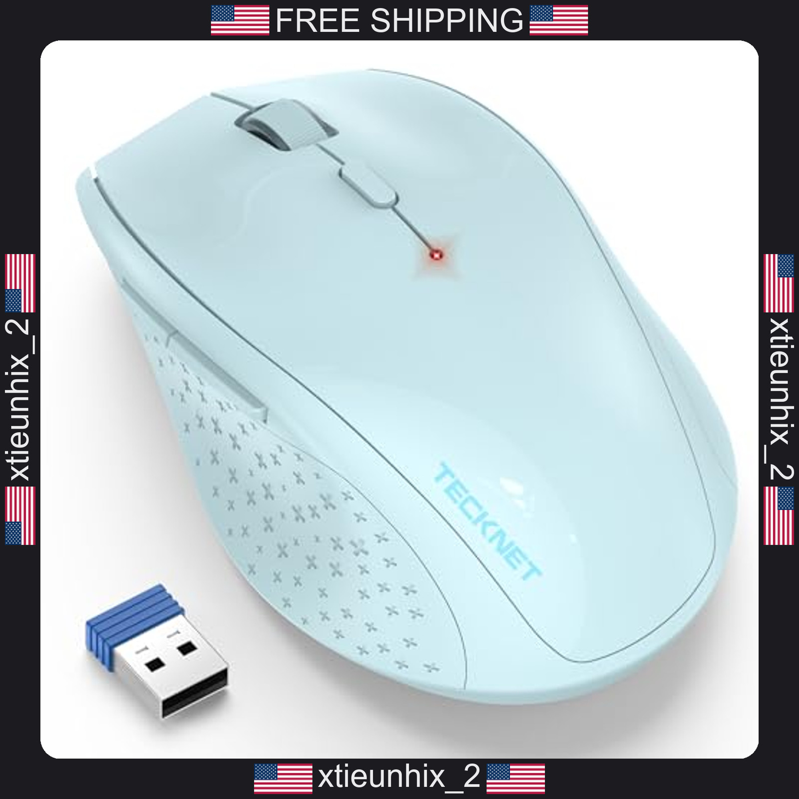 TECKNET Wireless Mouse 6-Button Ergonomic 4800 DPI Lightblue