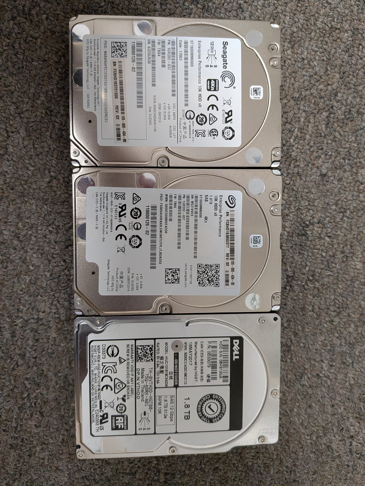 Mixed brand Seagate/Dell/ HGST 1.8TB 2.5" HD 10K RPM SAS 12GB