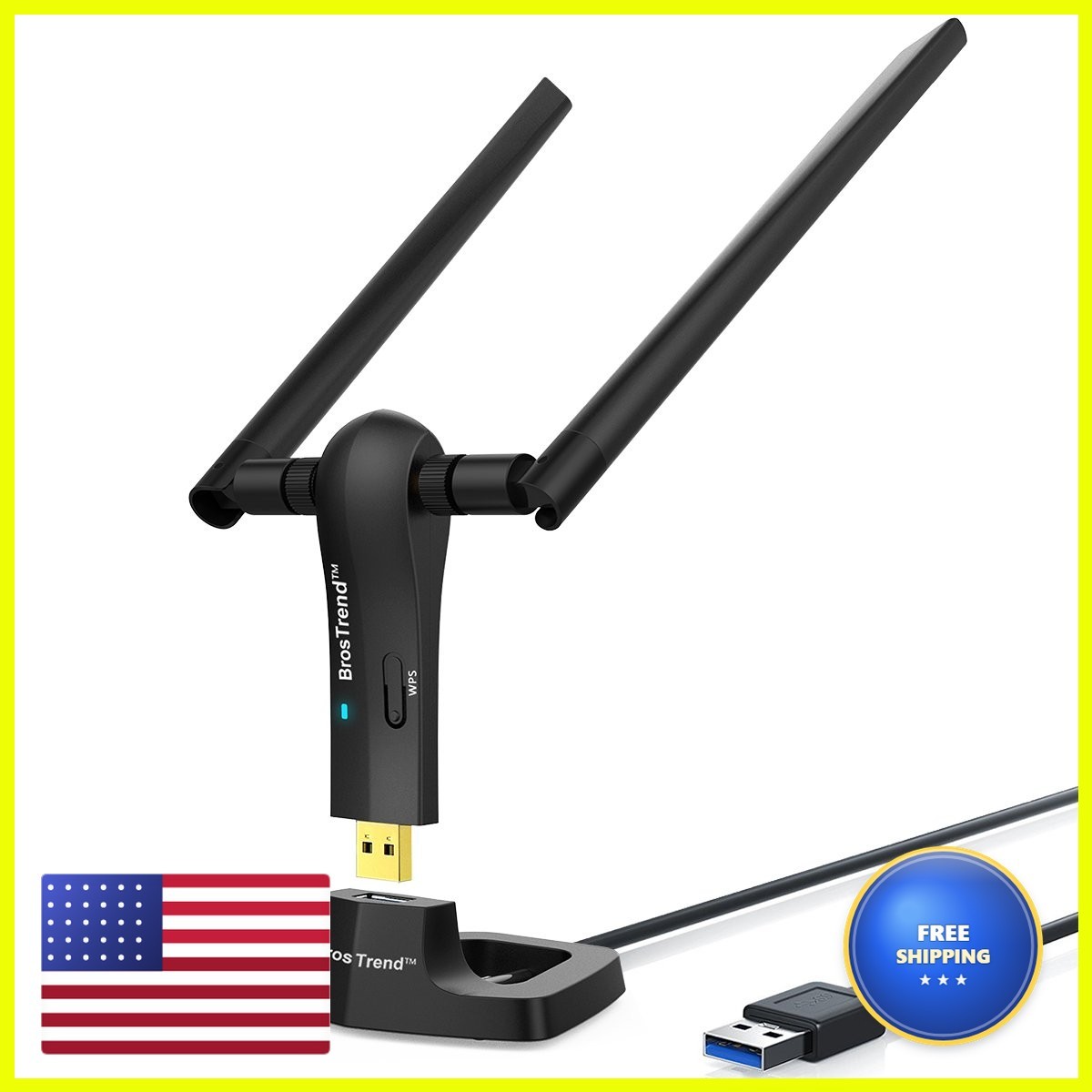 BrosTrend AC1200 Long Range USB WiFi Adapter For Desktop PC, USB 3.0 Cradle AC3