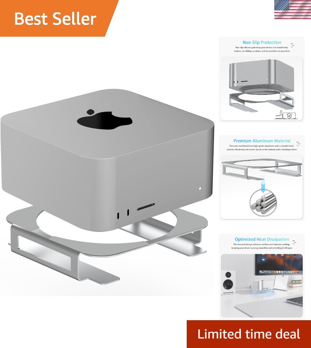 Aluminum Desktop Mount Stand for Mac Studio, Mac mini M2, M1 - Improved Cooli...