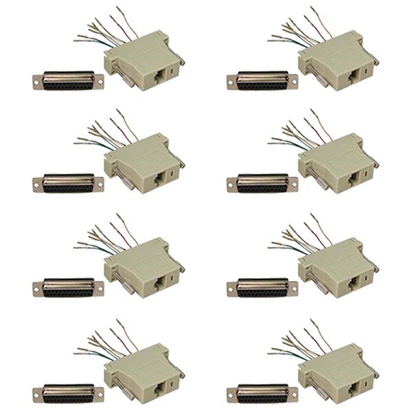 8 Pcs DB25 25Pin Female to RJ45 Female Network Adapter Connector Converter Ivory