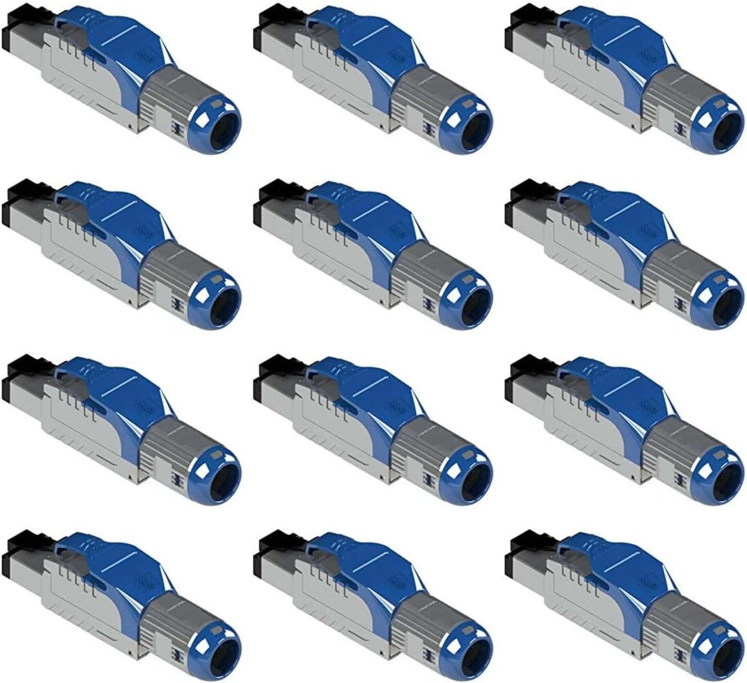 (12) Tool Free Shielded RJ45 Cat 8 Field Termination Plug Connectors 12-Pack