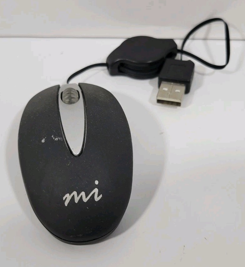 MICRO INNOVATIONS OPTICAL Travel Mouse USB PD905P 3 Button Scroll Retract Wire