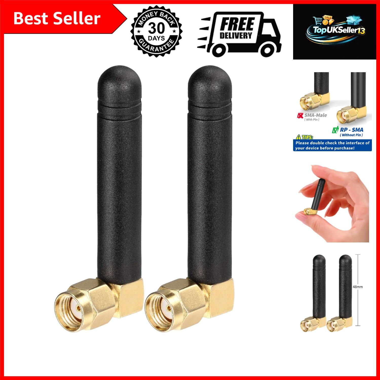 Mini Dual Band WiFi 2.4GHz 5GHz 5.8GHz MIMO RP-SMA Male Right Angle Antenna 2...