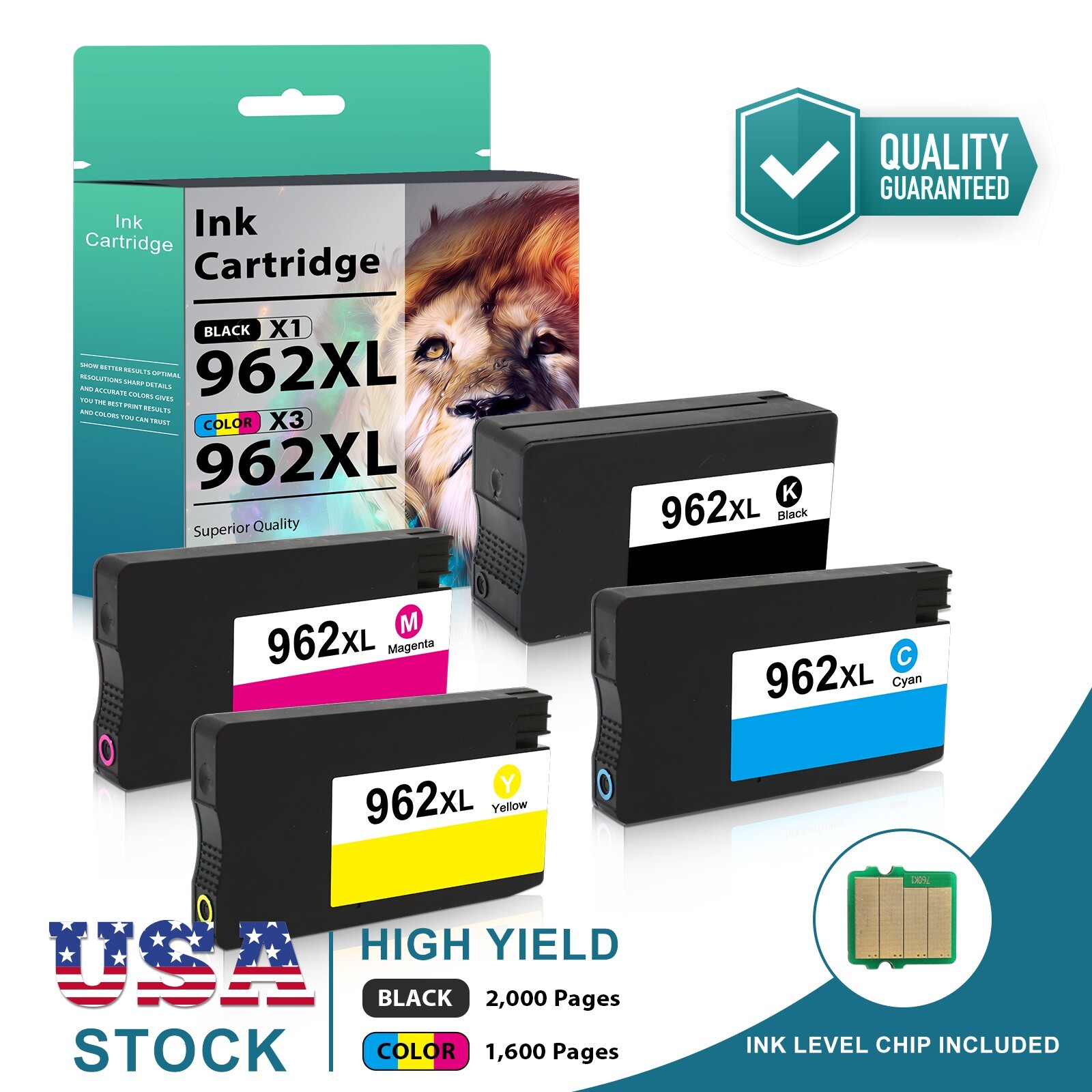 4PK 962XL Ink Cartridges for HP Officejet Pro 9010 9015 9016 9018 9019 9020 9025