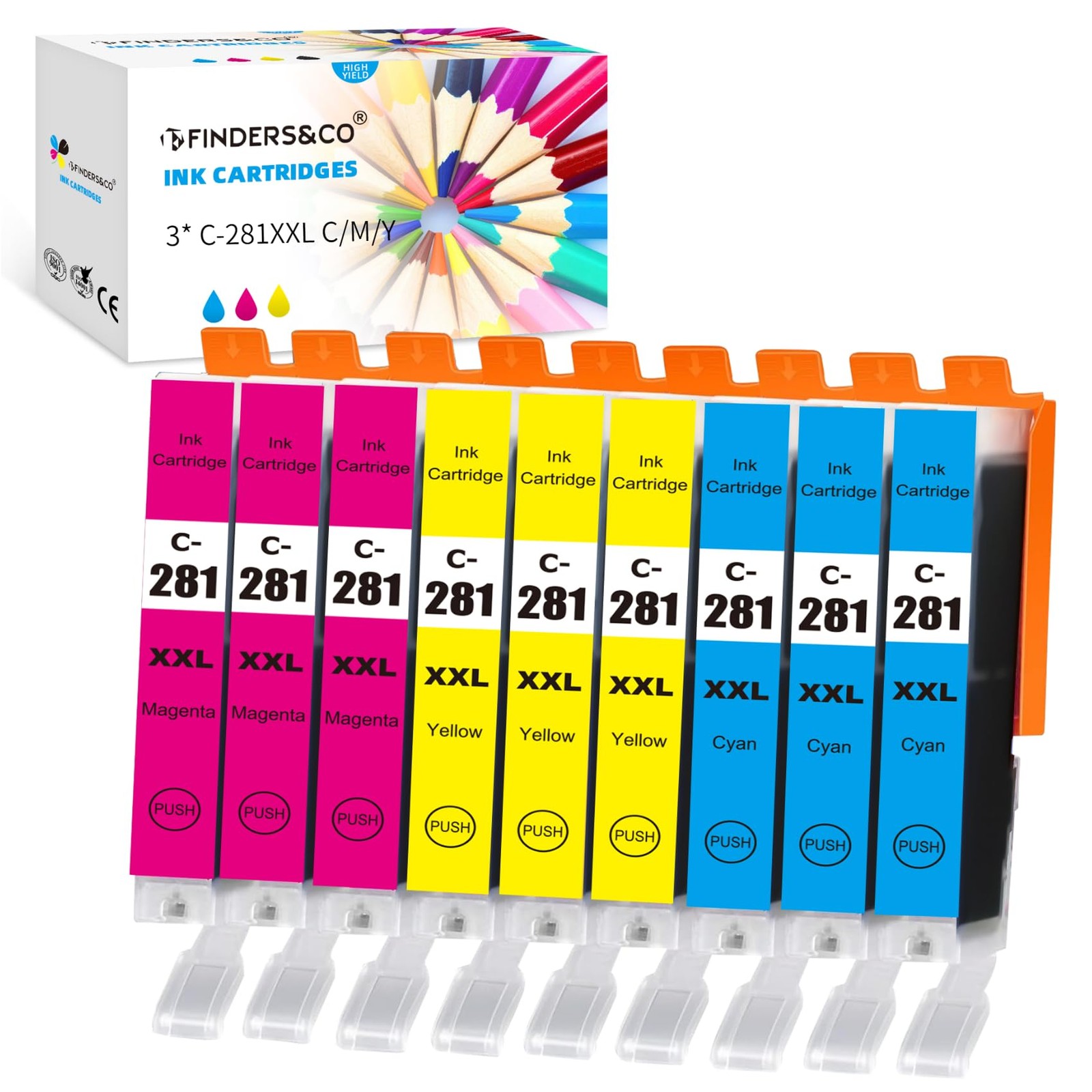 9X CLI-281 XXL Cyan Magenta Yellow Ink for Canon PIXMA TR7520 TR8520 TS8220