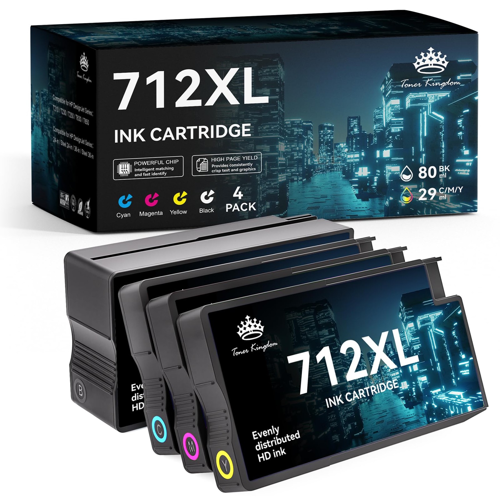 712XL Ink Cartridges Compatible HP DesignJet T210 T230 T630 T650 Combo