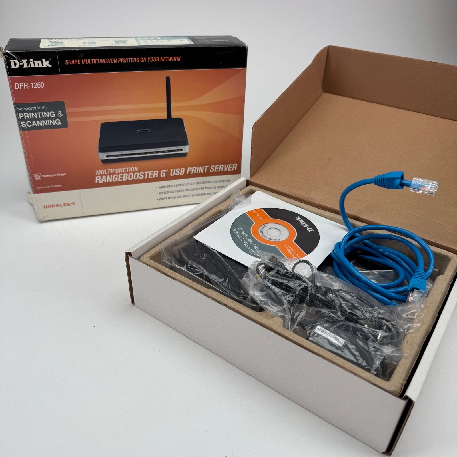 D-Link DPR-1260 RangeBooster G USB Print Server – Open Box w/ Accessories
