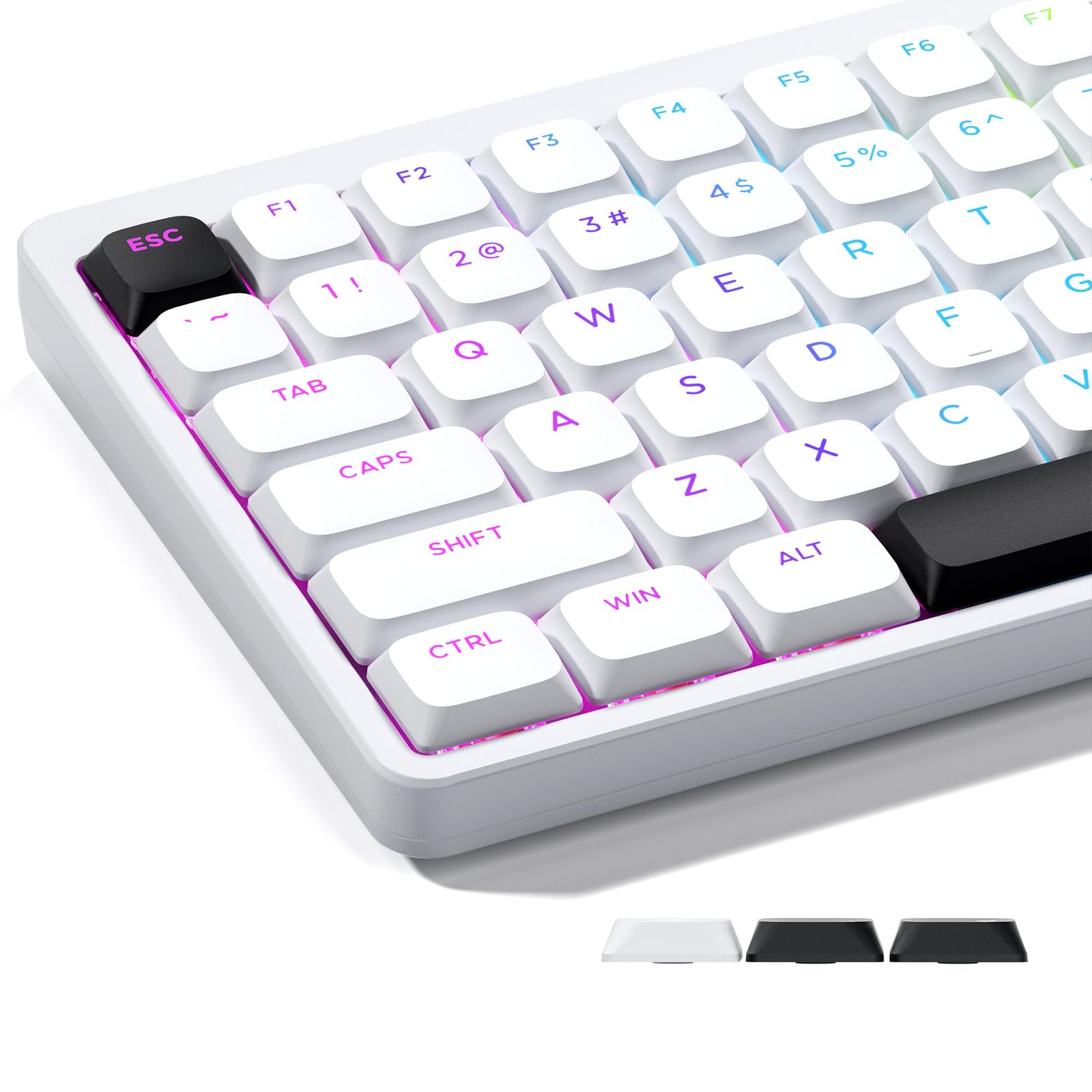 XVX Low Profile White Keycaps, Shine Through Keycap Set, Double Shot PBT Key ...