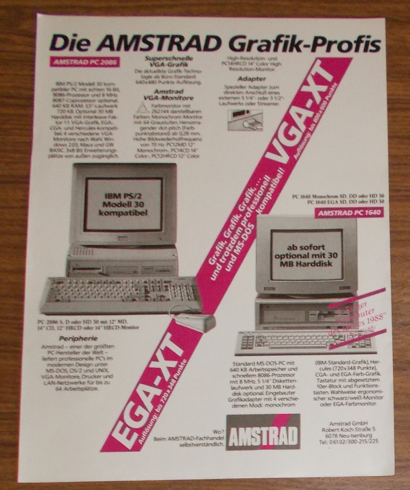 Rare Advertising AMSTRAD PC 2086 PC 1640 Personal Computer 1989