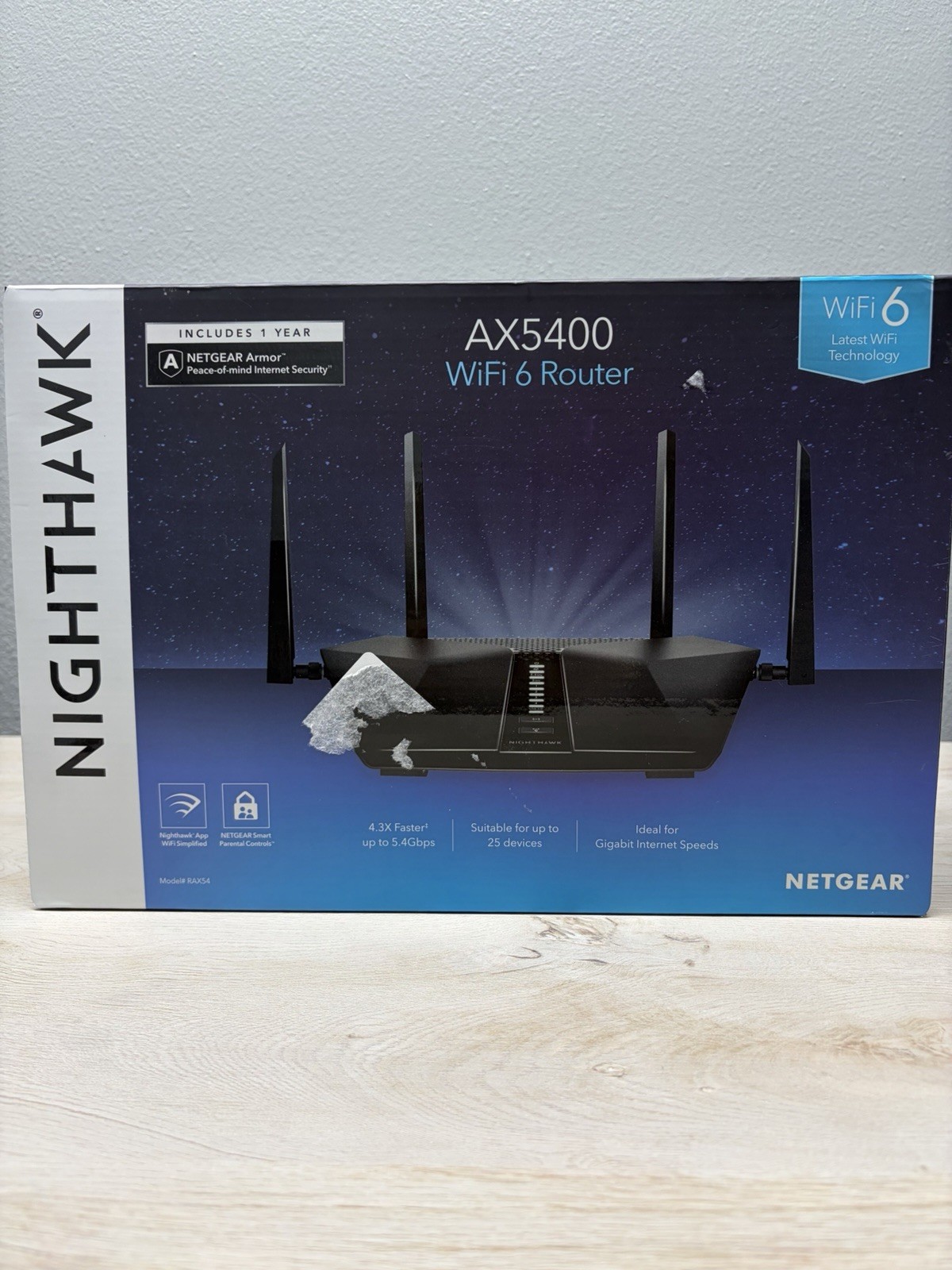 NIB NETGEAR – Nighthawk AX5400 Wi-Fi 6 Router, RAX54S-100NAS Sealed New in Box