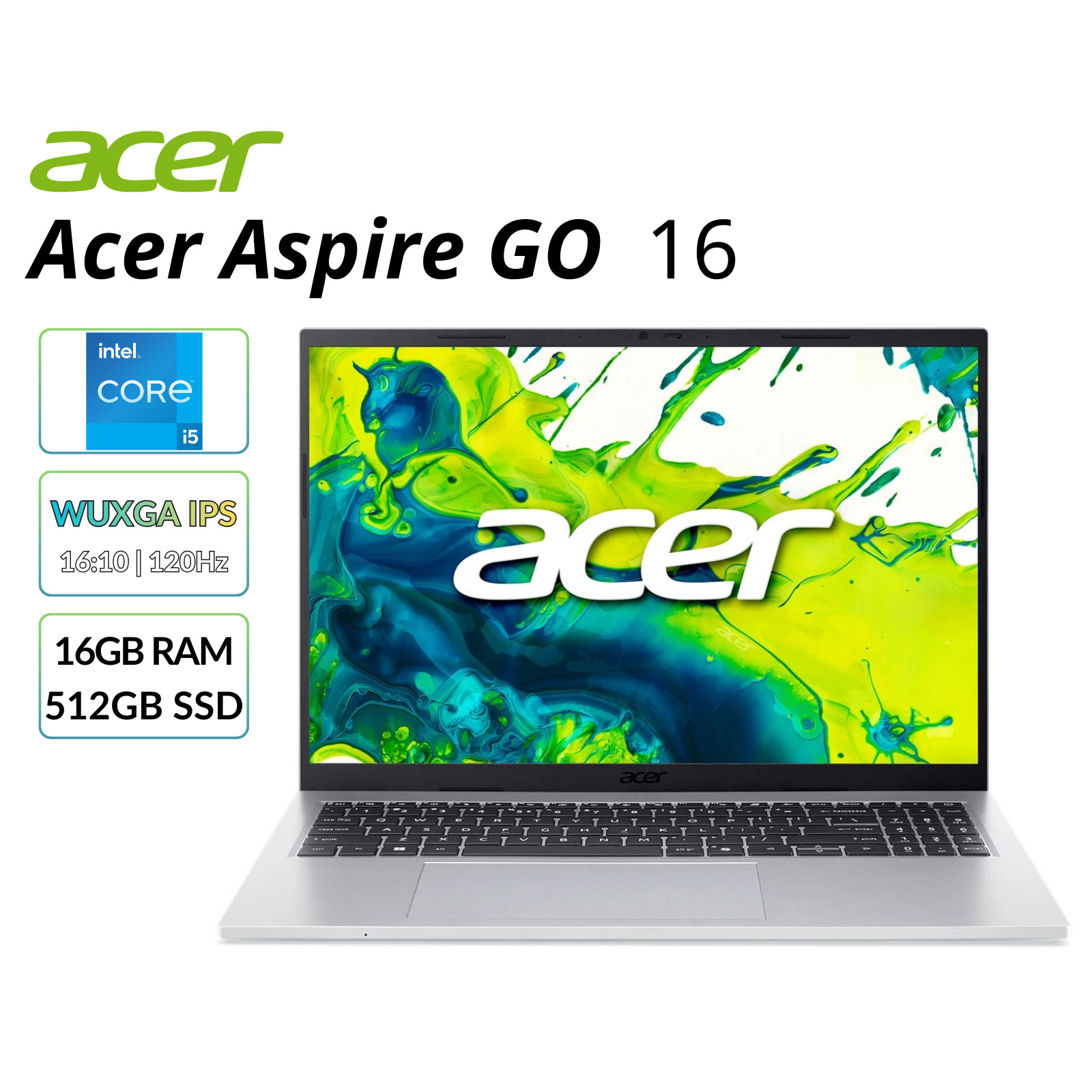 Acer Aspire Go 16 Laptop 16" WUXGA Intel Core i5 16GB RAM 512GB AG16-71P-505H