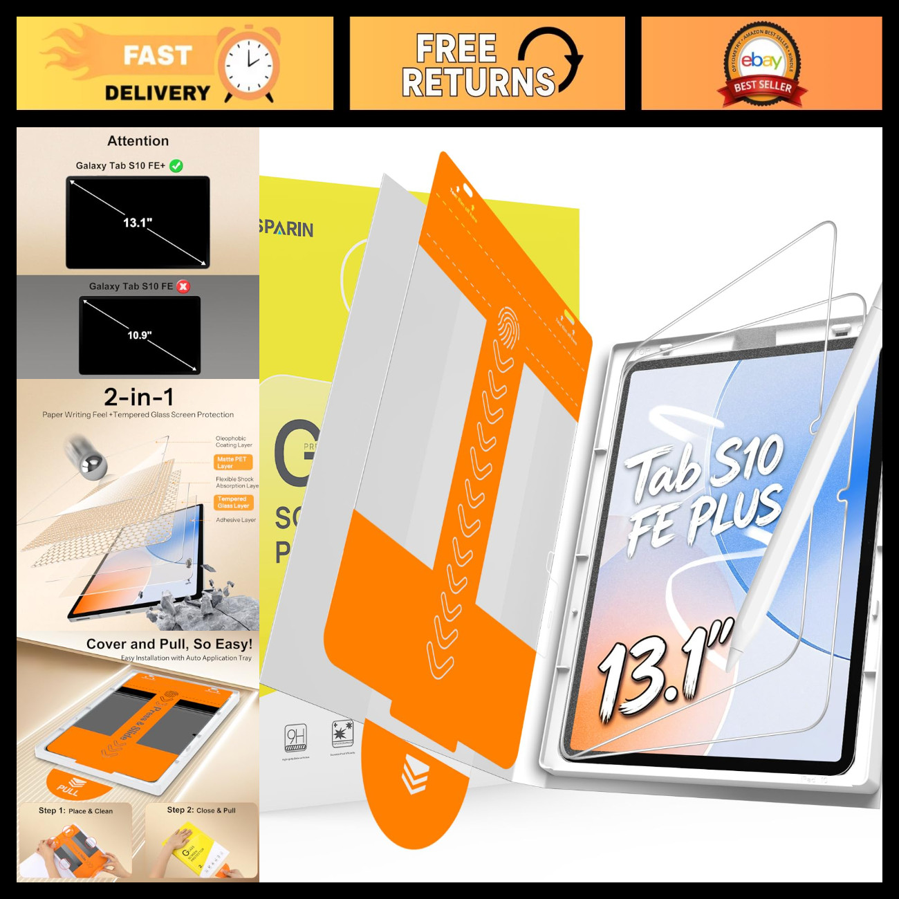 13.1" Paper Screen Protector for Samsung Galaxy Tab S10 FE Plus - Anti-Glare, Sc