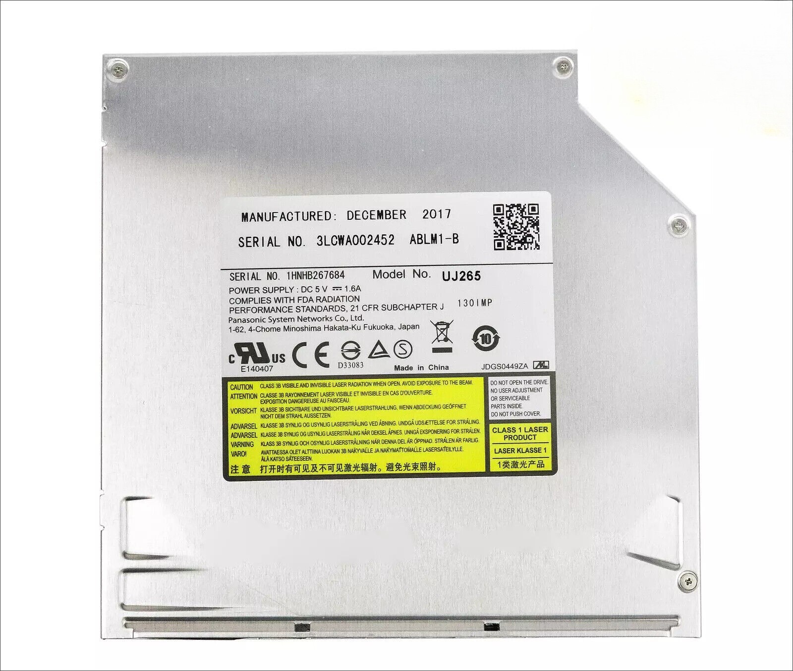 For Panasonic UJ265 Slot Load Blu-ray Burner Player SATA Optical Disc Drive