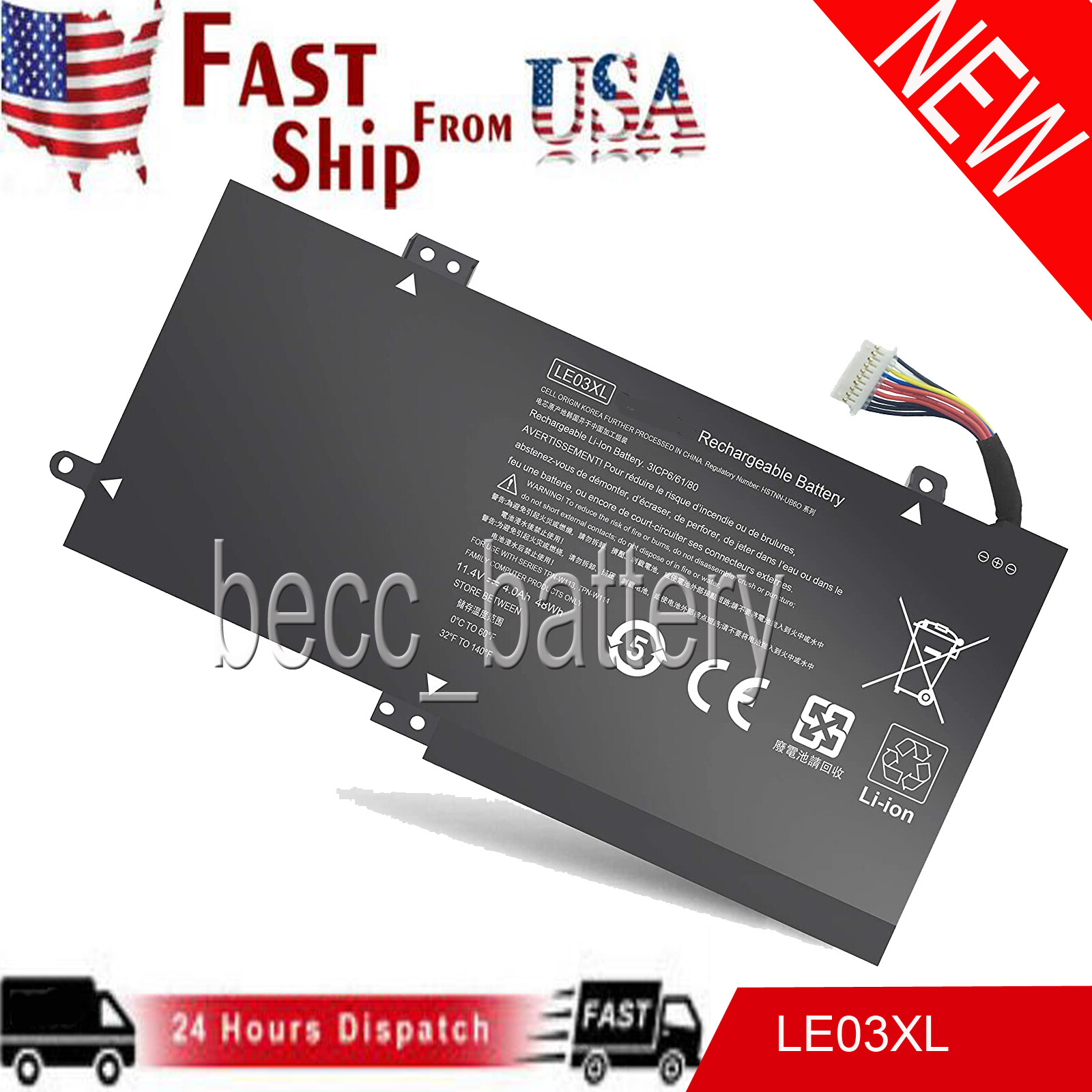 Battery compatible with HP Pavilion x360 13-s128nr 13.3" LE03XL LEO3XL
