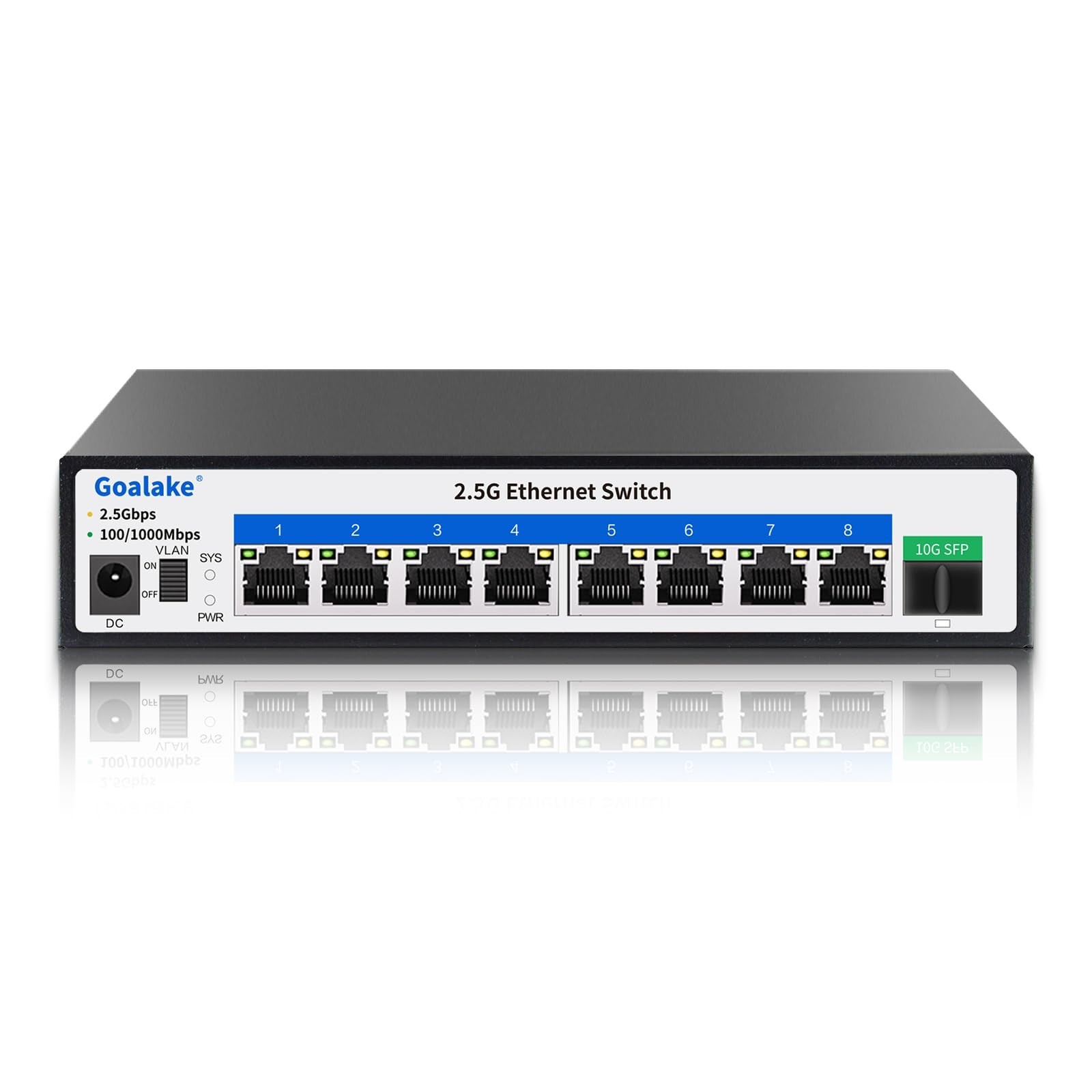8 Ports Ethernet Switch, 8X2.5G RJ45 Ports and 1X10G SFP Port, 60Gbps Switchi...