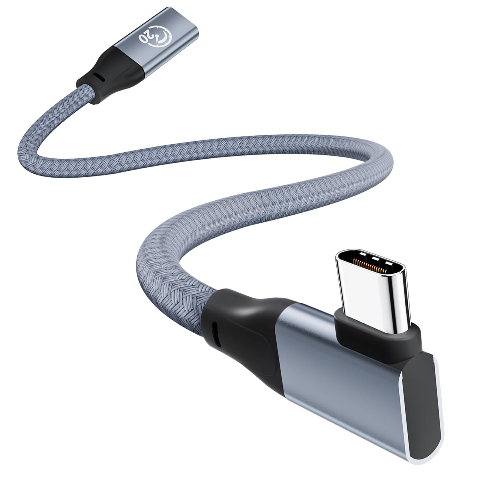 USB C Extension Cable Right Angle 0.3M/1FT, 90 Degree USB-C 3.2 Female to Male C