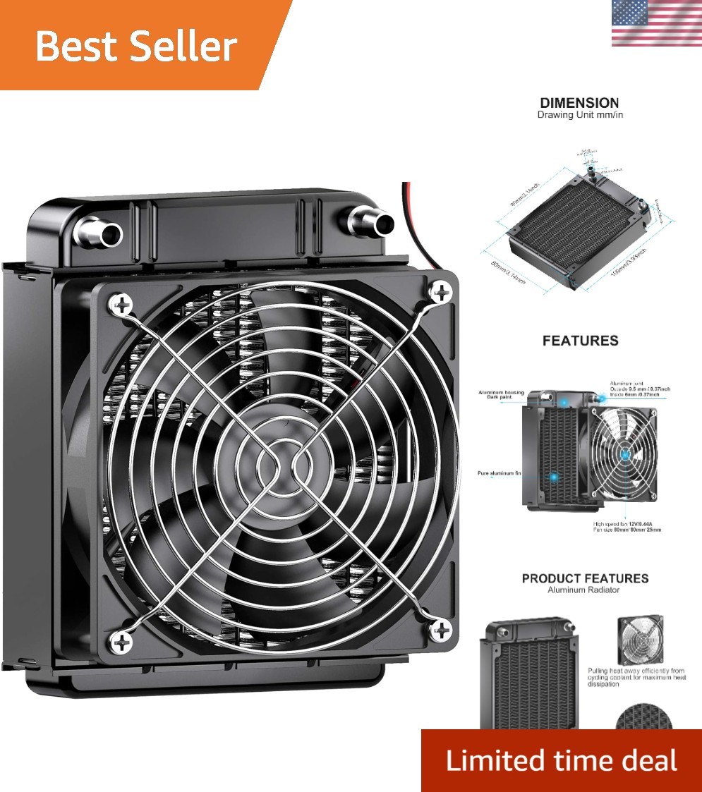 Compact 8 Pipe Aluminum Water Cooling Radiator with High Speed Fan - 80mm Black