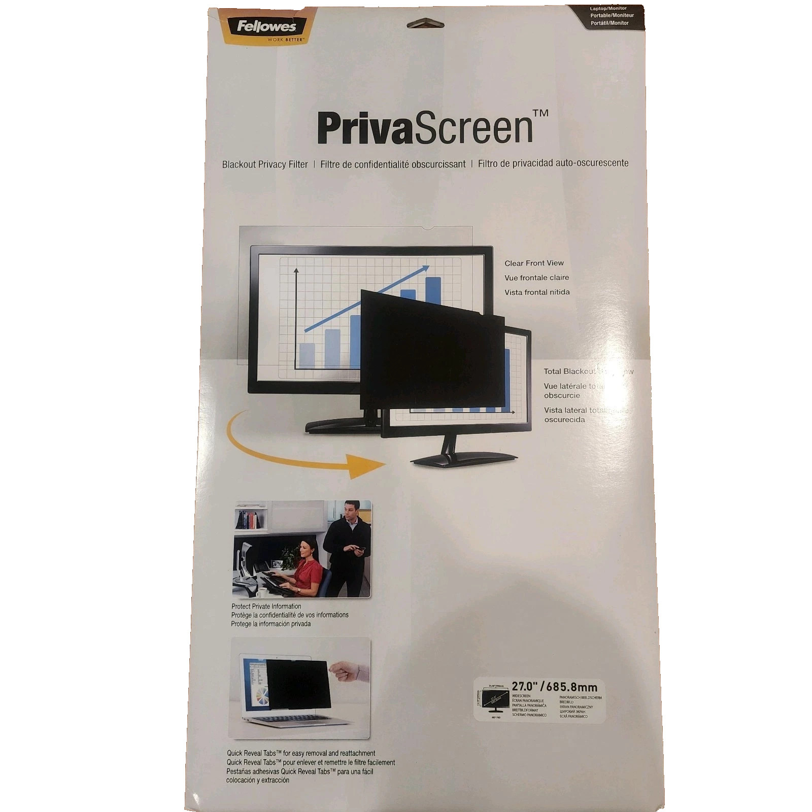 NEW Fellowes PrivaScreen Blackout Privacy Filter 27.0" Wide Black 27"