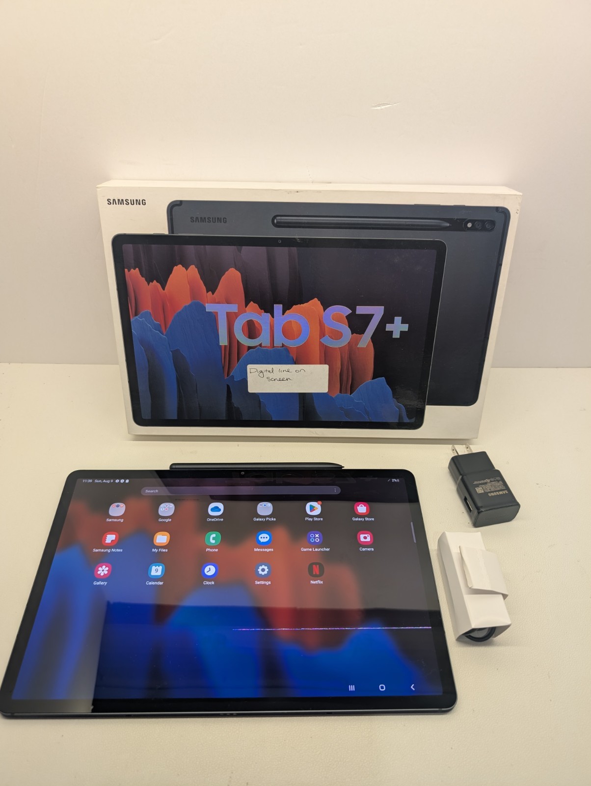 Samsung Galaxy Tab S7+ Tablet Open Box with S Pen 128GB (Digital Line on screen)