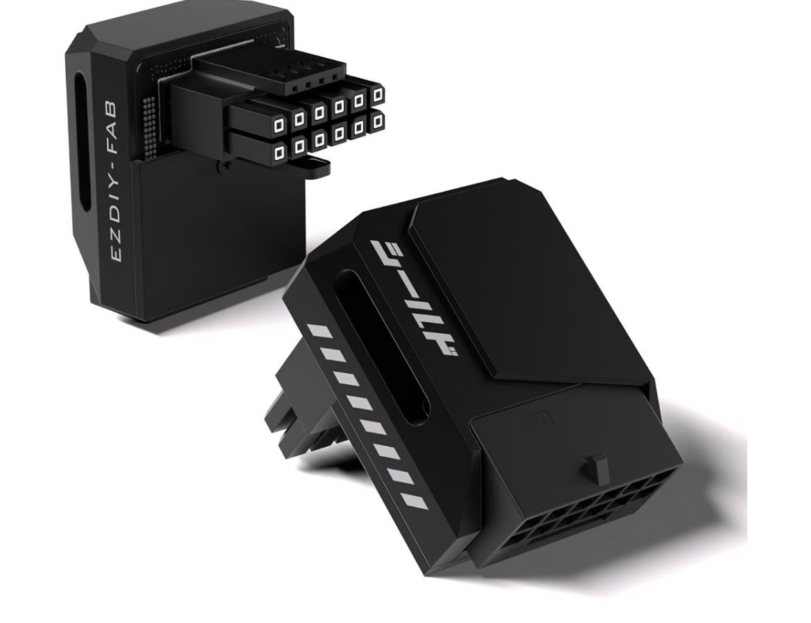 EZDIY-FAB PCIe 5.1 12V-2x6 GPU Adapter, 600W, 90° Right-Angle, RVS, Black