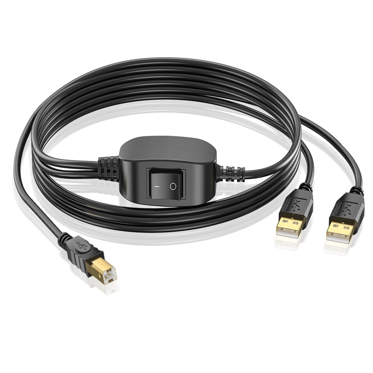 5FT Printer Cable Splitter for 2 USB Computers/Laptops Using 1 2, Black