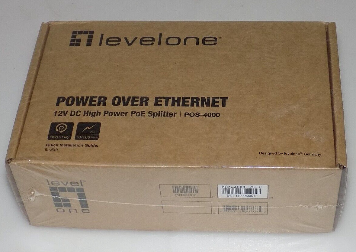 LevelOne POS-4000 Fast Ethernet High Power PoE Splitter  *NEW SEALED BOX