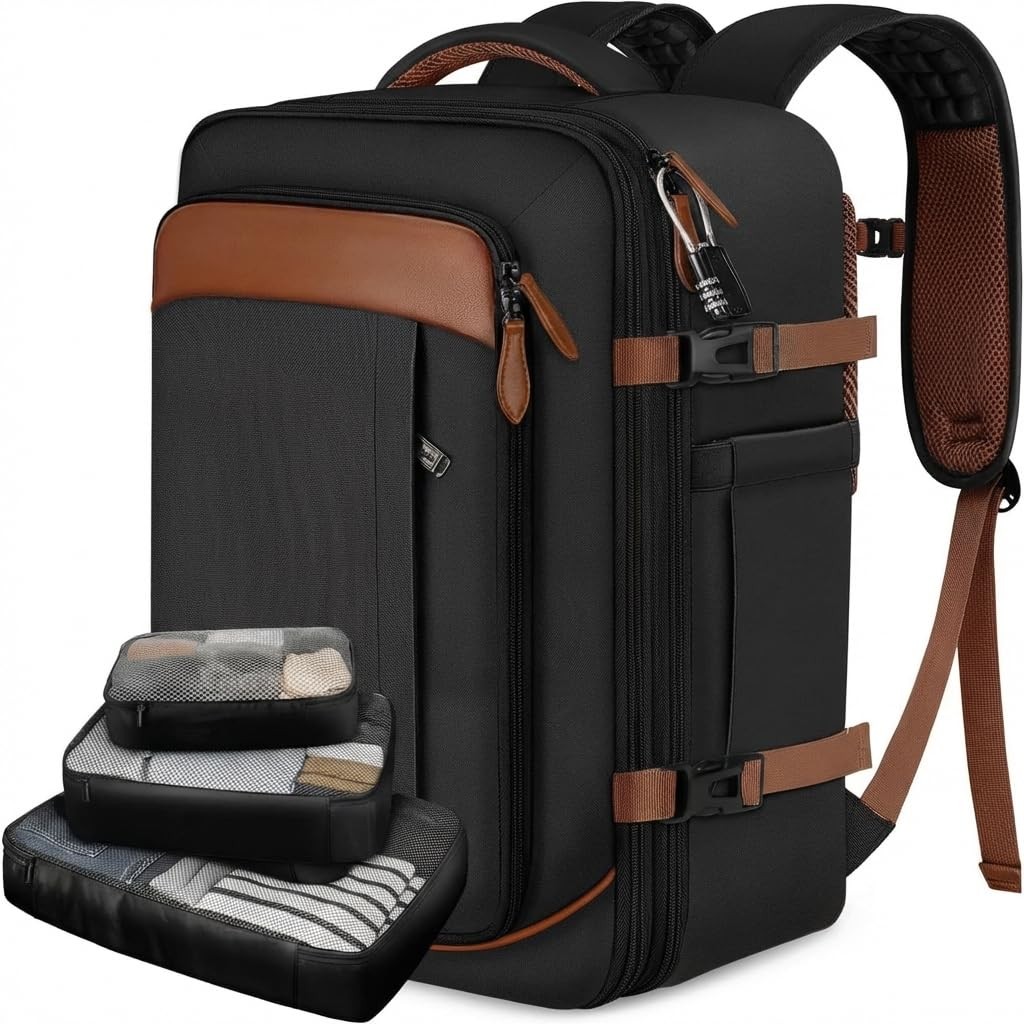 Vancropak 40L Travel Backpack for Men, Flight Large, Dark Black Brown