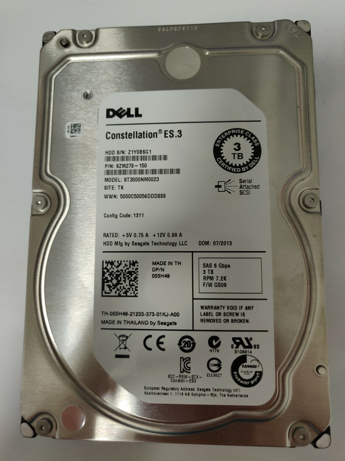 Dell 55H49 ST3000NM0023 3TB 7.2K RPM 6Gb SAS 3.5" Hard Disk Drive