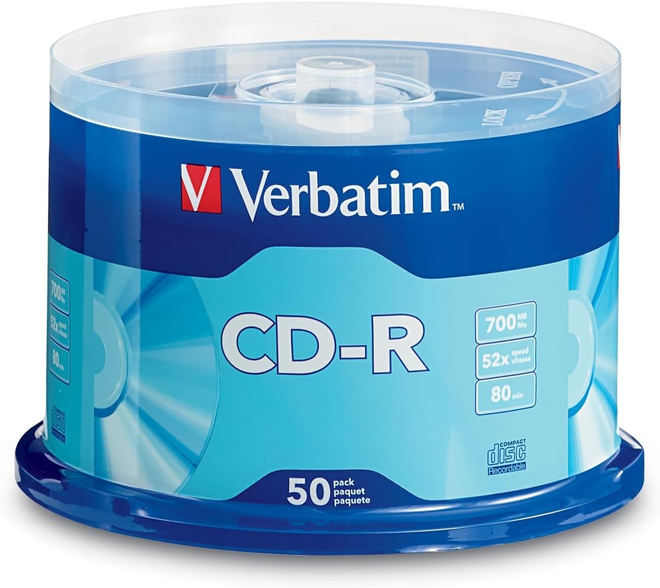50 Pack CD-R Blank Discs 700MB 80 Min 52X for Music & Data - Silver Spindle